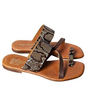 Sophia Milano Snake Faux Leather Straps Flat Slide Sandals Open Toe 7.5 Brown